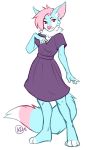  2018 5_fingers ambiguous_gender anthro blue_fur clothed clothing digital_media_(artwork) dress fur hair kaitycuddle mammal pink_hair simple_background standing white_background 