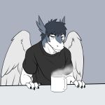  anthro beverage clei coffee cup dragon eyes_closed male nameless00 solo windragon wings 