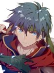  blue_eyes blue_hair cape fire_emblem fire_emblem:_souen_no_kiseki gloves headband ike inha_(ingha) male_focus ragnell short_hair simple_background solo sword weapon 