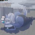  &lt;3 2018 anthro big_breasts big_butt blue_fur breasts butt butt_expansion bxulnooxgard cleavage clothed clothing cloudy dragon ear_piercing female flayra flower fur furred_dragon green_eyes grey_fur hair hi_res huge_butt inner_ear_fluff looking_at_viewer lying open_mouth phone piercing plant pollen ponytail silver_hair torn_clothing upset yoga_pants 