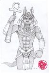  ankh anthro anubis canine deity jackal jewelry kemono looking_at_viewer male mammal muscular solo 