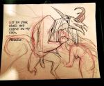  anthro avian big_dom_small_sub bird demon dirty_talk domination dragon drawain female female_on_anthro forceful human human_on_anthro interspecies male mammal penis pulling_hair size_difference sketch 