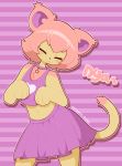  1girl :3 animal_ears artist_name bare_shoulders blush cat_ears cat_tail choker creatures_(company) crop_top drop_shadow female flat_chest furry game_freak gen_3_pokemon hands_up happy heart highres midriff navel nintendo no_humans outline paw_pose personification pink_background pink_hair pleated_skirt pokemon purple_background purple_choker purple_shirt purple_skirt romaji shiny shiny_hair shirt short_hair simple_background skirt skitty sleeveless sleeveless_shirt smile solo standing star striped striped_background tail twitter_username two-tone_background watermark white_outline whygena 