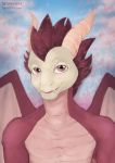  2018 anthro blush cute dragon horn looking_at_viewer mina-mortem scalie smile solo wings 