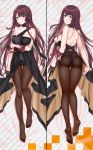  absurdres alternate_costume ass back bad_id bad_pixiv_id bangs black_dress black_gloves black_legwear black_panties blush breasts cameltoe cleavage closed_mouth collarbone commentary_request dakimakura dress dress_pull embarrassed eyebrows_visible_through_hair girls_frontline gloves hair_over_breasts hair_ribbon half_gloves head_tilt highres large_breasts long_hair looking_at_viewer looking_back lying multiple_views on_back on_stomach one_side_up panties panties_under_pantyhose pantyhose purple_hair red_eyes ribbon shoulder_blades sidelocks single_strap smile thighband_pantyhose underwear very_long_hair wa2000_(girls_frontline) wrist_ribbon zui_ai_shuang_mawei 