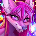  anthro blush canine fangs female fox foxlove fur hair icon looking_at_viewer mammal pink_fur pink_hair purple_eyes smile solo sorafoxyteils 