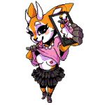  2018 aggressive_retsuko antelope anthro blush boots breasts clothed clothing cute digital_media_(artwork) eyelashes female flashing footwear full_body holding_object holding_phone horn lezified low_res mammal nipples phone pixel_(artwork) sanrio selfie skirt smile solo tongue tongue_out tsunoda 