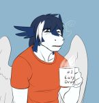  anthro beverage clei clothing coffee cup dragon feathered_wings feathers nameless00 shirt tired windragon wings 