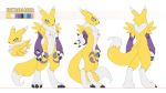  2018 acidapluvia anthro black_sclera blue_eyes breasts butt canine clothing digimon digimon_(species) female front_view fur gloves hi_res mammal model_sheet multicolored_fur nipples nude pussy rear_view renamon side_view simple_background solo_focus white_fur yellow_fur 