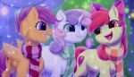  2017 apple_bloom_(mlp) blurred_background christmas christmas_lights christmas_tree cute cutie_mark cutie_mark_crusaders_(mlp) earth_pony equine eyelashes feathered_wings feathers female feral friendship_is_magic fur green_eyes grin group hair hair_bow hair_ribbon holidays horn horse mammal multicolored_hair my_little_pony nude open_mouth open_smile orange_eyes orange_feathers ornament outside peachmayflower pegasus pony portrait purple_eyes purple_hair red_hair ribbons scarf scootaloo_(mlp) short_hair signature smile snow snowing striped_scarf stripes sweetie_belle_(mlp) teeth tongue tree two_tone_hair unicorn wings winter 