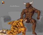  bovine bull_penis cattle cum feline fellatio loretofaron male male/male mammal muscular muscular_male oral penis sex suggestive tiger 