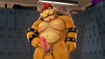  2018 3d_(artwork) anthro balls bowser collar cum digital_media_(artwork) erection hair hi_res horn koopa male mario_bros muscular nintendo nipples nude penis red_hair scalie smile solo source_filmmaker spikes super_smash_bros video_games 