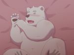  2017 anthro bear bed belly blush fur hi_res mammal navel polar_bear shimo_kawa shirane_kan solo utau white_fur 