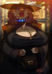  anthro big_breasts breasts clothed clothing collar djpuppeh female hat hi_res huge_breasts lipstick looking_at_viewer makeup mature_female overweight overweight_female sergal smile solo standing venus_(djpuppeh) voluptuous 