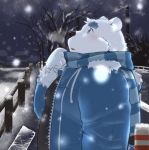  12beat13 2016 anthro bear blush fur male mammal night overweight overweight_male polar_bear scarf shirane_kan snow solo utau white_fur winter 