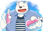  12beat13 2017 anthro bear blush clothed clothing drinks fur male mammal one_eye_closed overweight overweight_male polar_bear shirane_kan solo utau white_fur wink 