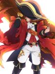  belt bicorne blue_eyes boots brown_hair cannon cigar cloak cravat epaulettes facial_hair fate/grand_order fate_(series) goatee hat highres large_hat lighter napoleon_bonaparte_(fate/grand_order) neo_kabocha over_shoulder oversized_clothes smoking solo weapon weapon_over_shoulder 