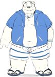  12beat13 2017 anthro bear belly blush clothing fur male mammal navel overweight overweight_male polar_bear shirane_kan shorts simple_background solo utau white_background white_fur 