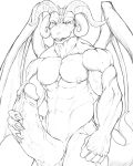  anthro big_penis caprine dragon erection goat greyscale humanoid_penis hybrid looking_at_viewer male mammal monochrome muscular muscular_male nipple_piercing nipples nude pecs penis piercing precum solo standing vein veiny_penis zex 