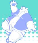  12beat13 2018 anthro bear belly blue_background blush clothed clothing male mammal moobs one_eye_closed open_shirt overweight overweight_male polar_bear shirane_kan shorts simple_background solo utau wink 