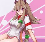  1girl animal_ears aq_interactive arcana_heart arcana_heart_2 artist_request bangs blush breasts brown_hair dog_ears examu hair_bobbles hair_ornament inuwaka_akane long_hair medium_breasts multicolored_hair open_mouth panties purple_eyes smile striped striped_panties two-tone_hair underwear white_hair 