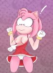  ! absurd_res amy_rose anthro assisted_exposure bracelet breasts clothing disembodied_hand dress eulipotyphlan exposed_breasts female gloves green_eyes hairband hedgehog hi_res jewelry looking_down mammal nipples panties pattern_background shirt_pull signature simple_background solo_focus sonic_(series) surprise underwear versiple 