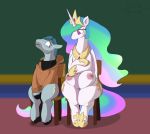  2018 bluedrg19 chair clothing cutie_mark duo earth_pony equine eyelashes female friendship_is_magic hair horn horse huge_teats long_hair mammal mercurial64 multicolored_hair my_little_pony pony princess_celestia_(mlp) sitting sweat teats winged_unicorn wings 