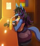 2018 anthro beverage big_butt butt canine clothing digital_media_(artwork) drinking fan_character girly hair looking_at_viewer lucario male mammal nintendo pok&eacute;mon pok&eacute;mon_(species) solo sssonic2 straw thick_thighs vetom video_games 
