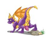  anus backsack balls butt claws cum cute dragon erection foxbtails hi_res horn male nude nut penis pink_penis precum purple_eyes purple_skin scales scalie smile solo spyro spyro_the_dragon video_games wings 