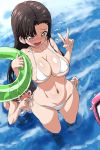  assisted_exposure asymmetrical_bangs bangs bikini blush breasts brown_eyes brown_hair cellphone cleavage commentary day female_pervert flying_sweatdrops gemu555 girls_und_panzer green_eyes hair_rings holding holding_cellphone holding_innertube holding_phone hosomi_(girls_und_panzer) innertube large_breasts leaning_forward long_hair micro_bikini multiple_girls navel nishi_kinuyo open_mouth outdoors pervert phone pose pov short_hair side-tie_bikini smile striped striped_bikini swimsuit untying v wading wavy_mouth white_bikini 