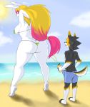  age_difference anthro big_breasts big_butt bikini breasts butt canine clothed clothing dog duke_(thecon) duo erection erection_under_clothes female hi_res lagomorph lully_pop male mammal rabbit side_boob swimsuit tenting thecon thong yamiikarus younger_male 