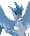  5_fingers anthro anthrofied articuno avian beak beckoning bedroom_eyes big_breasts biped bird blue_feathers blue_tail blue_wings breasts brown_eyes countershade_torso countershading digital_drawing_(artwork) digital_media_(artwork) eyelashes feathered_wings feathers featureless_breasts female front_view grey_beak half-closed_eyes half-length_portrait hi_res humanoid_hands legendary_pok&eacute;mon lighting looking_at_viewer multicolored_feathers nintendo non-mammal_breasts nude pok&eacute;mon pok&eacute;mon_(species) pok&eacute;morph portrait seductive shadow simple_background smile solo source_request standing tail_feathers two_tone_feathers video_games virate-chip white_background white_countershading white_feathers wings 