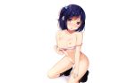  bekotarou blush bra breast_hold breasts navel nipples nude original photoshop purple_eyes socks underwear white 