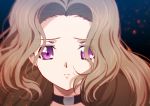  bangs brown_hair choker closed_mouth code_geass creayus forehead looking_at_viewer m nunnally_lamperouge parted_bangs portrait purple_eyes sad solo 