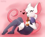  &lt;3 2018 4_fingers absolute_territory absurd_res anthro bendy_straw beverage biped blush bottle clothed clothing cute digital_drawing_(artwork) digital_media_(artwork) dress drinking eyelashes eyes_closed female flat_chested footwear full-length_portrait fur hair happy head_tuft hi_res holding_bottle holding_object humanoid_hands legwear long_tail mammal mary_janes mouse pink_background pink_tail portrait rat_tail reclining reggie_(whygena) rodent shoes side_view simple_background smile soda solo stockings straw thigh_highs toony url white_fur white_hair whygena 