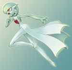  2008 3_fingers action_pose ambiguous_gender angry gardevoir gradient_background green_hair green_skin hair hi_res nintendo not_furry open_mouth pok&eacute;mon pok&eacute;mon_(species) pose red_eyes simple_background solo u-da video_games white_skin 