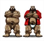  2018 4_toes anthro brown_fur bulge clothing crossed_arms eyewear front_view fundoshi fur glasses japanese_clothing kumagaya_shin looking_at_viewer love_mechanic male mammal muscular muscular_male navel nude simple_background slightly_chubby smile solo standing toes tom_(lm) underwear ursine white_background 