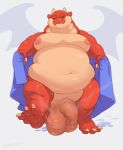  2018 3_toes anthro balls dragon dragonzonk eyes_closed flaccid front_view hi_res horn long_foreskin male navel nipples nude overweight overweight_male penis signature solo standing toes towel uncut zonkpunch 