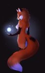  2018 5_fingers anthro black_nose butt_pose canine digital_media_(artwork) eyelashes female fox fur magic_user mammal nude orange_eyes orange_fur simple_background solo standing taykoe 