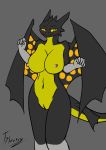  anthro areola blush breasts digital_media_(artwork) dragon female hi_res how_to_train_your_dragon membranous_wings night_fury nipples pussy red_skin solo tysavarin volt_the_nightfury_(character) wings yellow_eyes 