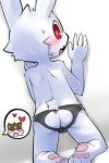  &lt;3 2017 3_toes 5_fingers anthro backsack balls barely_visible_genitalia blush bulge butt clothed clothing duo fur ko-gami lagomorph male mammal open_mouth pawpads rabbit red_eyes toes topless underwear white_fur 