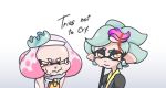  commentary_request crown domino_mask english food food_on_head hime_(splatoon) hotaru_(splatoon) japanese_clothes kimono mask mole mole_under_mouth object_on_head pink_pupils splatoon_(series) splatoon_2 squid suction_cups sushi tearing_up tentacle_hair zipper_pull_tab 