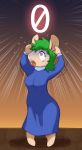  0 anthro clothed clothing dress fear female green_hair hair hand_on_head hi_res imminent_death lemming lemmings mammal melonleaf number open_mouth purple_eyes rodent shaking solo sweat tears 