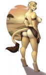  anthro armband breasts butt clothed clothing cloud feline female hi_res lion looking_back mammal nipples partially_clothed robyn_paperdoll side_boob sky smile solo standing sun tail_tuft tiptoes tree tuft yellow_sclera 