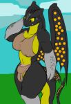  anthro areola balls bigshow blush breasts dickgirl digital_media_(artwork) dragon how_to_train_your_dragon intersex membranous_wings night_fury nipples red_skin solo sweat volt_the_nightfury_(character) wings yellow_eyes 
