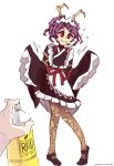  1girl antennae commentary english_commentary entoma_vasilissa_zeta fangs insect_girl long_sleeves maid maid_headdress monster_girl overlord_(maruyama) pov pov_hands red_eyes rtil simple_background sleeves_past_fingers sleeves_past_wrists smile solo_focus white_background wide_sleeves 