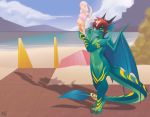  2018 anthro beach day dessert digital_media_(artwork) dragon food horn ice_cream male nude outside phation seaside sky solo water 