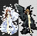  2010 3_toes 5_fingers 5_toes abstract_background black_skin blue_eyes breasts brown_eyes brown_hair claws convenient_censorship duo female frown fur hair hair_covering_breasts hi_res hilbert_(pok&eacute;mon) hilda_(pok&eacute;mon) human human_to_anthro legendary_pok&eacute;mon long_hair looking_at_viewer male mammal nintendo nude pok&eacute;mon pok&eacute;mon_(species) red_sclera reshiram rin_(water33) skinny smile smirk toe_claws toes transformation video_games white_fur yellow_eyes zekrom 