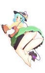  all_fours aqua_hair ass bare_legs barefoot blush from_behind full_body green_eyes hat hat_ribbon heart heart_of_string highres komeiji_koishi legs_together looking_at_viewer looking_back non_(z-art) open_mouth panties ribbon shirt shoes_removed short_hair simple_background skirt solo third_eye touhou underwear white_background white_panties wide_sleeves 