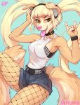  2018 5_fingers anthro blonde_hair brown_eyes canine clothed clothing collar digital_media_(artwork) dog female hair kaitycuddle looking_at_viewer mammal pink_nose pink_tongue smile solo tongue 